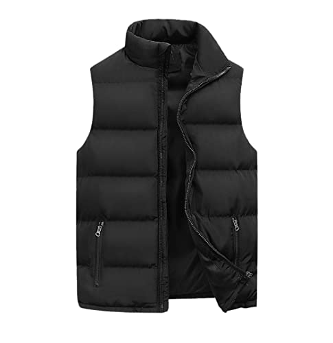 Chaleco parkas de invierno hombres casual de algodón grueso color sólido negro talla XXXL