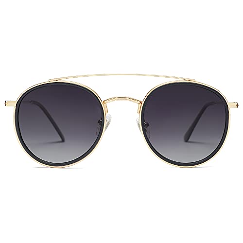 Image of SOJOS Retro Vintage Round Polarized Sunglasses for Women Men Double Bridge Circle Sunnies SJ1104