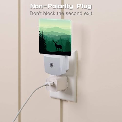 Image of Misty Forest Deer and Mountain Night Light for Kids,Natural Landscape Wild Animal Night Light Plug in with Dusk to Dawn Sensor,0.5w Energy Saving Nightlight for Hallway Stairway Kitchen Bedroom