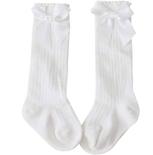 Sywwlov Baby Girls Knee High Socks Toddler Big Bow Tube Ruffled Long Stockings Cotton Socks3