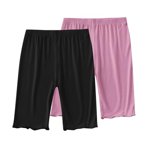 2 Pack Girls Casual Summer Shorts High Waisted Yoga Shorts Comfy Elastic Waist Short Solid Soft Home Lounge Short