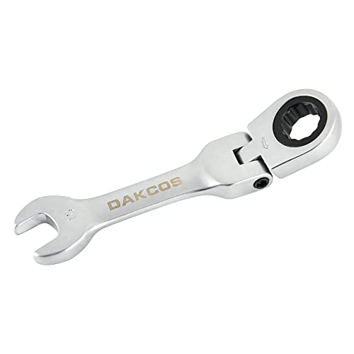 DAKCOS Llave de anillo de trinquete con cabeza flexible SW 10 mm (98 mm) Llave combinada de trinquete en ángulo corto de acero al cromo vanadio de dientes finos Cover