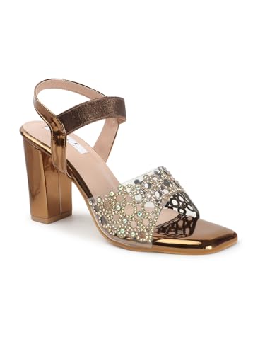 Image of ELLE women's Square Toe Block heel sandal with Ankle-strap