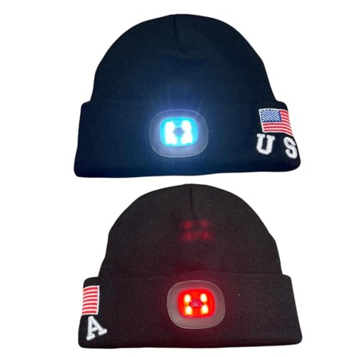 Ecombiz Network Gorro unisex con 2 luces LED, Negro -, talla unica-M