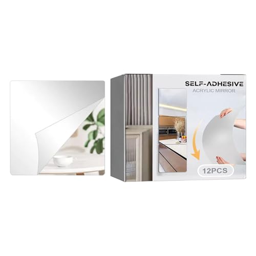 Genérico Espejos Adhesivos para Pared - 12 Unidades De Láminas Cuadradas De Acrílico,Espejo para Gimnasio De 10x10 Centímetros | para La Decoración De La Sala De Estar El Hogar La Pared El Armario Y