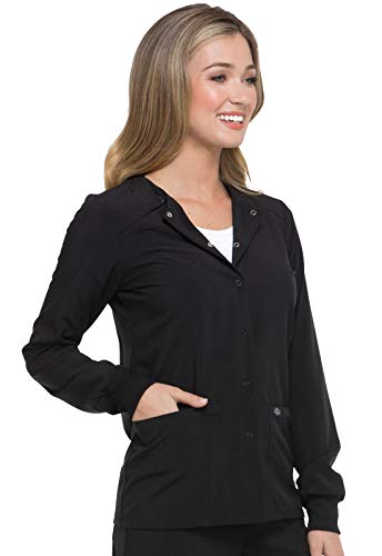 Dickies Eds Essentials Women Warm Up Scrubs Jacket Snap Front Dk305, M, Black #TOP6