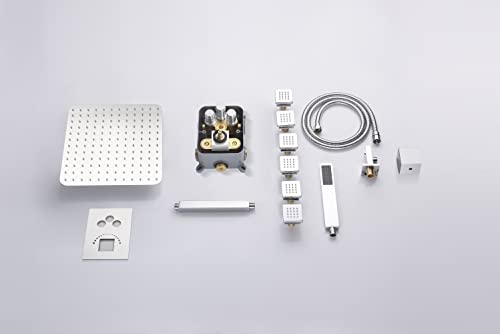Cascada 12” Square Shower System con Monocomando y 3 Botones, 3 Funciones (Lluvia, Jets Corporales y Ducha de Mano) en Bronce Aceitado miniatura 3