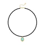 Aobei Pearl Boho negro Perlas Choker, Oval Turquis colgante collar para mujeres, 18 quilates de oro Chakra piedra preciosa collar