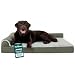 Furhaven Pet Dog Bed | Deluxe Orthopedic Two-Tone Plush Faux Fur & Suede L Shaped Chaise Lounge Living Room Corner Couch Pet Bed w/ Removable Cover for Dogs & Cats, Dark Sage, Jumbo