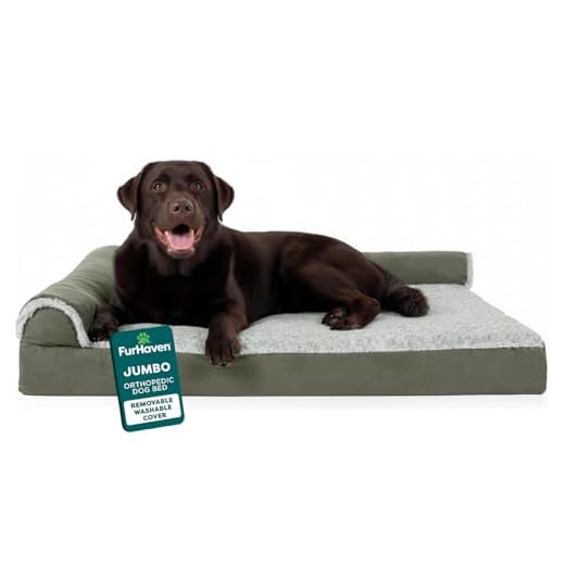 Furhaven XL Orthopedic Dog Bed Two-Tone Faux Fur & Suede L Shaped Chaise w/ Removable Washable Cover - Dark Sage, Jumbo (X-Large)
