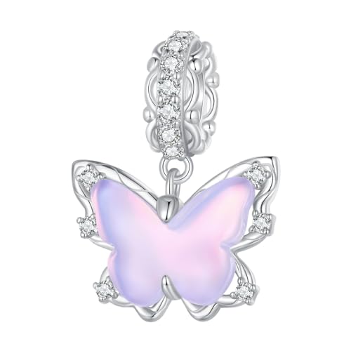 Dije de mariposa de plata de ley 925 con botón de encaje exclusivo para pulsera