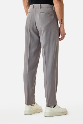 Image of SNITCH Men Casual Wear Chinos | Baggy Fit Wide-Leg Solid Trousers | Stretchable Cotton Blend Pants for Summer Outings