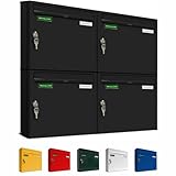 AL Briefkastensysteme Basic 4er Briefkasten RAL 8017 Schokoladen Braun 4 Fach DIN A4 wetterfest Briefkastenanlage mit Posthaltebügel und 2 Namensschildern