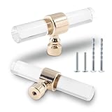 Cionyce 6 Pack Acrylic Cabinet Knobs Rose Gold Drawers Knobs, Clear Single Hole T Bar Cabinet Pulls for Dresser Drawers Kitchen Cabinet, 3.15' Overall Length