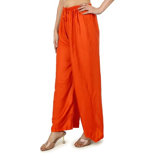 Image of Women's Rayon Palazzo Pants | Solid Color Wide Leg Trousers in 18 Shades | Elastic Waist Casual Bottoms XS-7XL | Comfortable