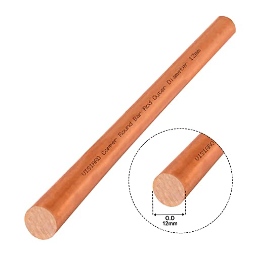 Image of Visiaro Solid Pure Copper Round Bar Rod, 1ft, Outer Dia 12 mm, 99.9% Purity, EC grade ETP, for Busbars, Electrical Earthing, Vastu & DIY Jewelry Crafts