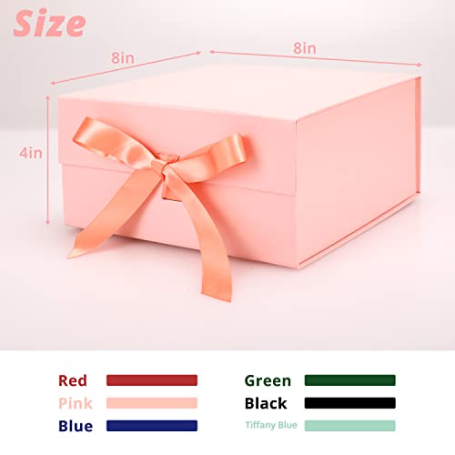 Gift Box With Ribbon, Collapsible Gift Box With Magnetic Closure Lid 8X8X4 Inches,Bridesmaid Proposal Box, Magnetic Gift Box For Presents,Luxury Gift Box For Present (Pink) #TOP5