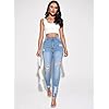 Floerns Women's High Waisted Ripped Skinny Jeans Destroyed Denim Pants Light Blue S