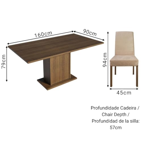 Image of Madesa 4 Seater Dining Set with Fully Cushioned Rectangular Table Top, Sturdy Wooden 160 Cm for Dining Room and Kitchen - Brown /Beige