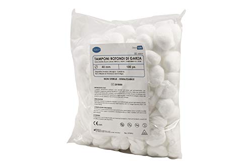 DEALFA Tamponi Rotondi di Garza Idrofila Non Sterili - Diametro Ø 40 mm - 100% Puro Cotone - Monouso - Confezione da 100 Pezzi