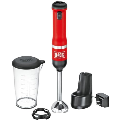 BLACK+DECKER Kitchen Wand BCKM1011K06 Mélangeur à immersion sans fil, mélangeur manuel avec station de charge, rouge
