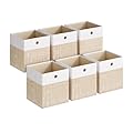 SONGMICS Storage Cubes, Set of 6 Foldable Fabric Storage Boxes, Cube Organizer Boxes with Handles, for Closet Shelves, Odorless, 10.2 x 10.2 x 11 Inches, Cloud White and Sand Beige URFB426LF02