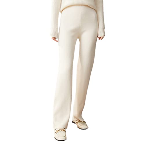 Pantalon cachemire femme taille haute blanc en tricot chaud automne hiver L