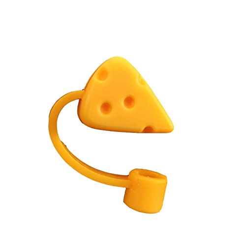 Straw Covers Cap Cartoon Silicone Fruit-shaped Straw Topper Straw Cover Straw Plugs Cup Accessories,Splash Proof,Dustproof(cheese)