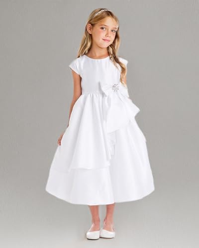 iGirlDress White Flower Girl First Communion Pageant Wedding Birthday Dress4