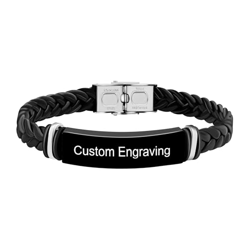 Image of Uloveido PU Leather Stainless Steel ID Bracelet for Son from Mom Dad, Encouragement Inspirational Gift to Men