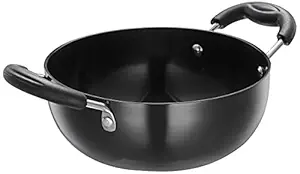 Amazon Brand - Solimo Heavy gauge, Non-toxic, Hard Anodized Deep Kadhai (Black, 1 L, Aluminium, 18 cm)