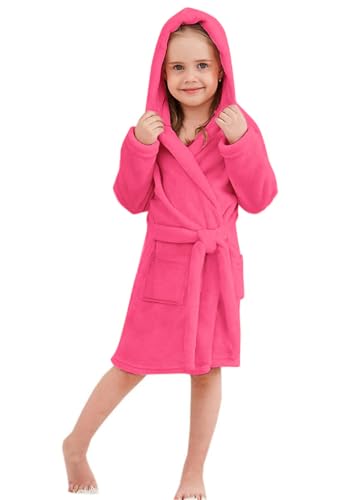 Image of Umeyda Girls Fleece Hooded Robes, Warm Printed Bath Robe for Kids Soft Fuzzy Bathrobe for Gifts