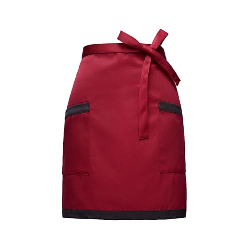Waist Apron with 2 Pockets for Women Men, Short Half Apron, Kitchen Cooking Chef Apron, Waiter Waitress Apron, Catering Serving Working Aprons for Restaurant Cafe Bar Home Gardening (Red & Black)