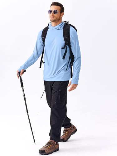 Image of PINSPARK Men's Sun Protection Hoodie with Mask UPF 50+ UV Long Sleeve Shirt Men Rash Guard Performance Fishing Hiking Shirt