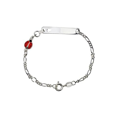 AKA Jewellery - Sterling Silver Baby ID Bracelet with Ladybug Red Enamel, Gift for Children and Girls Cover