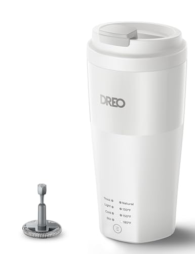 Image of DREO Milk Frother, 4-in-1 Electric Frother for Coffee, Hot and Cold Foam Maker for Cappuccino, Flat-white, Latte with Plant-based and Dairy Milk, Multi-stage, Easy to Clean, Temperature Control, White