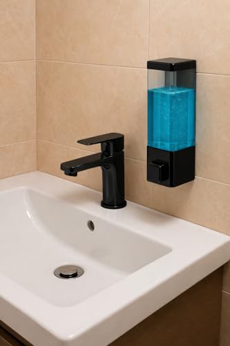 Image of Wall Mounted Liquid Soap Dispenser | Manual Handwash & Sanitizer Dispenser | Refillable Bathroom & Kitchen Soap Dispenser | Leak-Proof Push Button Design | Black