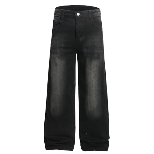 QIMYUM Men's Wide-Leg Baggy Flex Jeans Relaxed Loose Fit Long Denim Pants(32, Black6306)