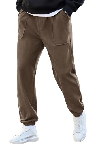 VOGSTART Mens Joggers Corduroy Texture Sweatpants Lounge Fleece-Lined Drawstring Pockets...