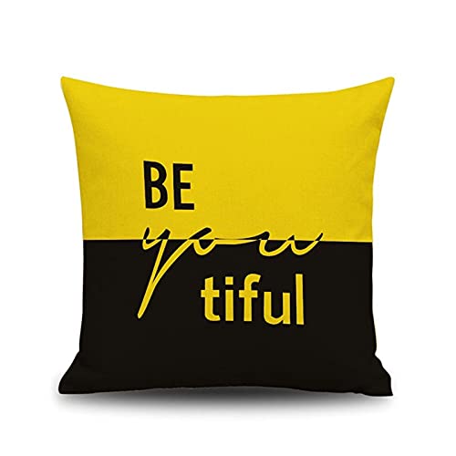 Lieson Housse Coussin Decoratif 40x40, Coussin Decoration Canapé Noir Jaune Coussin Decoration Exterieur Anglais, Lin