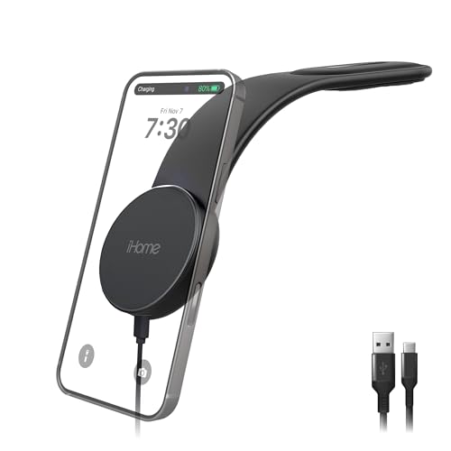 Image of iHome Car Mount, Dashboard /Windshield /Vent Mount, Swivel Neck, Silicone Grip, Adjustable Mount Arm with Suction Cup Base (Magnetic Car Mount 15W)