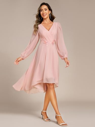 Image of Ever-Pretty Women's Chiffon Lantern Long Sleeves Pleated Appliqued Empire Waist Midi Length Semi Formal Dresses 02926