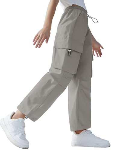 Image of SANGTREE Girls Parachute Pants Loose Lightweight Drawstring Waist Hip Hop Cargo Pants,6-16 Years