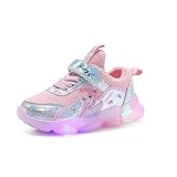 Elsa Prinzessin schuhe,Mädchen LED Leuchtende Schuhe Kinder Glänzende Blitzes schuhe Leichte atmungsaktives Turnschuhe,Trainer Sports laufende ,Kinder Sneakers aus Mesh (21-31) ( Color : Rosa , Size :
