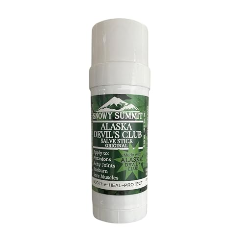 Snowy Summit Devils Club Salve Stick - Handmade Natural Skin Care Ointment for Mess-Free Application - Muscle Rub with Herbal Scent - Made in USA - For Dry Cracked Skin On-The-Go