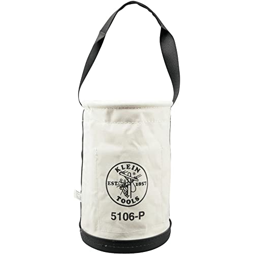 Klein Tools 5106P Storage Bucket, Canvas Tool Bucket, 9-Inch Diameter, 14-Inch Height, No. 6 Canvas, Web Handle, Interior Pockets