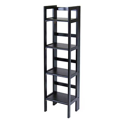 Contemporary Home Living 51.25" Black Elegant Terry Tall 4-Tier Folding Bookcase Shelf #TOP3