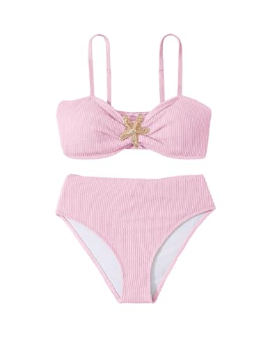 Image of RoseSeek Girl's 2 Piece Padded Bathing Suit Wireless Starfish Swimsuit Spaghetti Strap Vacation Beachwear Set