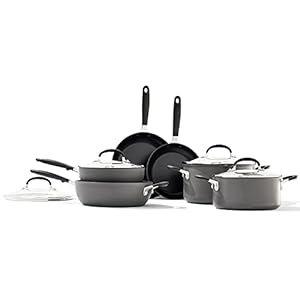 OXO Good Grips 10 Piece Cookware Pots and Pans Set, 3-Layered German Engineered Nonstick Coating, Stainless Steel Handle with Nonslip Silicone, Gray,Black