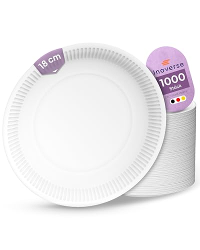 Inoverse 1000 Stück Pappteller Weiß – Rund 18 cm –...